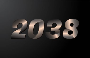 2038 yıllık logoti, 2038 yeni yıl vektörü siyah arkaplanda izole edildi