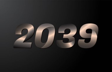 2039 yıllık logoti, 2039 yeni yıl vektörü siyah arkaplanda izole edildi