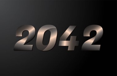 2042 yıllık logoti, 2042 yeni yıl vektörü siyah arkaplanda izole edildi