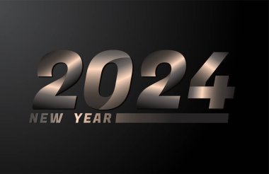 2024 Siyah zemin üzerinde izole edilmiş Vektör, 2024 yeni yıl tasarım şablonu