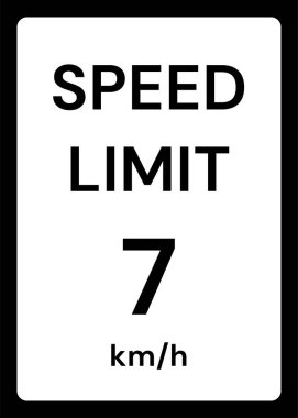 Beyaz arkaplanda hız sınırı 7 kmh trafik işareti