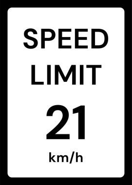 Beyaz arkaplanda hız sınırı 21 kmh trafik işareti