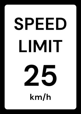 Beyaz arkaplanda hız sınırı 25 kmh trafik işareti