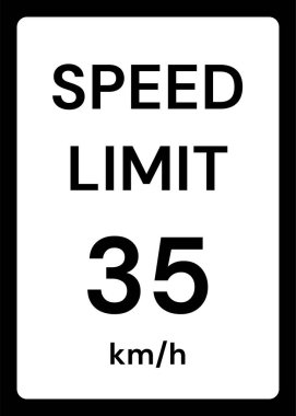 Beyaz arkaplanda hız sınırı 35 kmh trafik işareti
