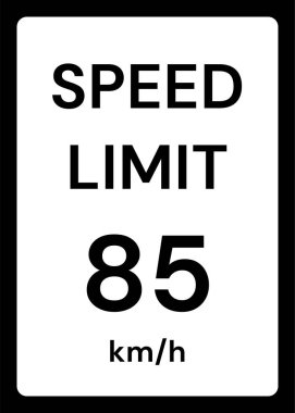 Beyaz arkaplanda hız sınırı 85 kmh trafik işareti
