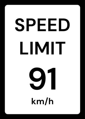 Beyaz arkaplanda hız limiti 91 kmh trafik işareti