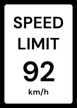 Beyaz arkaplanda hız sınırı 92 kmh trafik tabelası