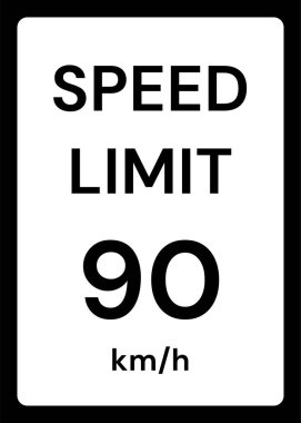 Beyaz arkaplanda hız sınırı 90 kmh trafik işareti