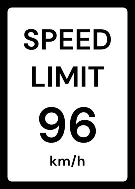 Beyaz arkaplanda hız limiti 96 kmh trafik işareti