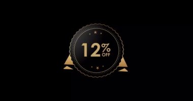 % 12 indirimli animasyon siyah arka planda izole edilmiş,% 12 indirimli rozet animasyonu