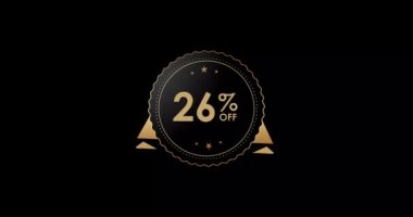 % 26 indirimli animasyon siyah arka planda izole edilmiş,% 26 indirimli rozet animasyonu