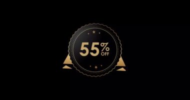 55% off animation Isolated on black background, 55 percent Discount badge animation