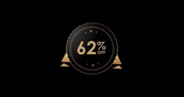 62% off animation Isolated on black background, 62 percent Discount badge animation
