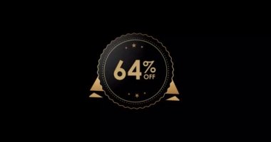 64% off animation Isolated on black background, 64 percent Discount badge animation