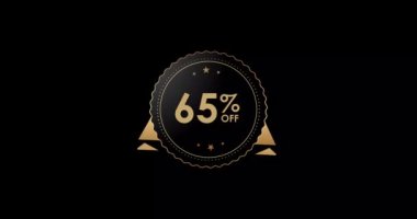 65% off animation Isolated on black background, 65 percent Discount badge animation