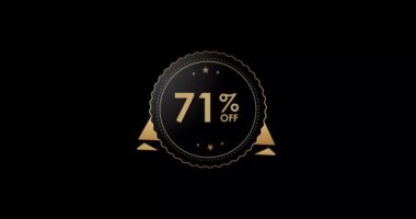 71% off animation Isolated on black background, 71 percent Discount badge animation
