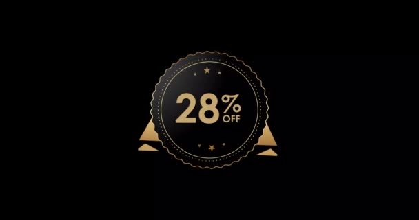 Animation Isolated Black Background Percent Discount Badge Animation — ストック動画
