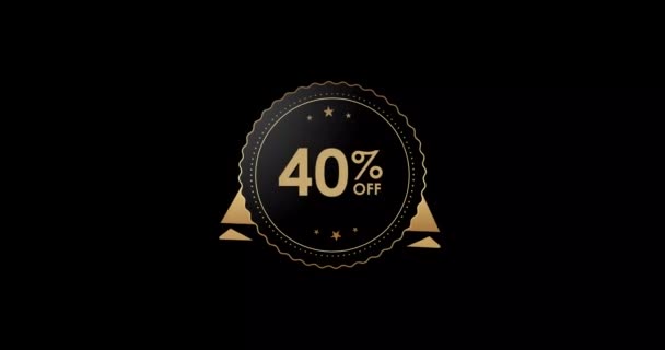 Animation Isolated Black Background Percent Discount Badge Animation — Vídeo de Stock