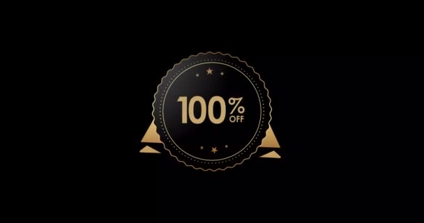 100 Korting Animatie Geïsoleerd Zwarte Achtergrond 100 Korting Badge Animatie — Stockvideo