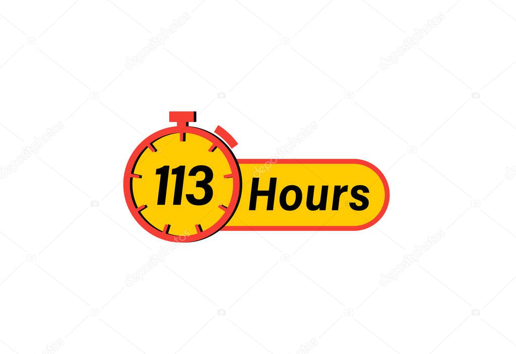 113 Hours timer Clock, Timer icon, countdown icon. Time measure. Chronometer icon isolated on white background