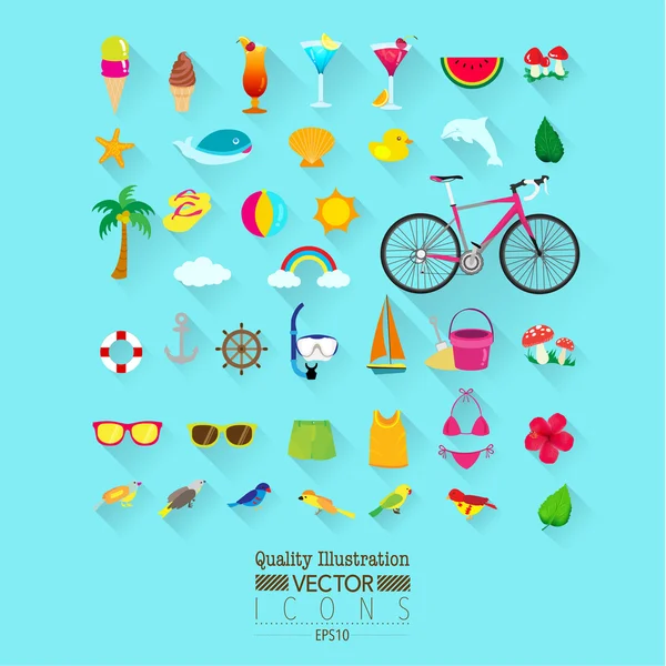 Set de iconos de vectores planos de verano — Archivo Imágenes Vectoriales