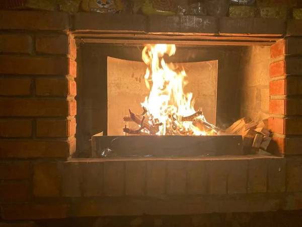 Fire Fireplace Veranda — Stock Photo, Image