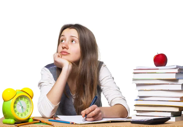 Jong meisje studeren geïsoleerde over Wit — Stockfoto