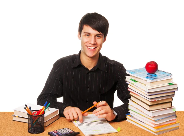 Young student studying  isolated over white — Stock Photo, Image