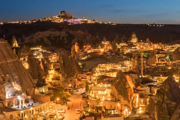 Hermosa vista nocturna aeral Goreme, Capadocia, Turquía — Foto de Stock