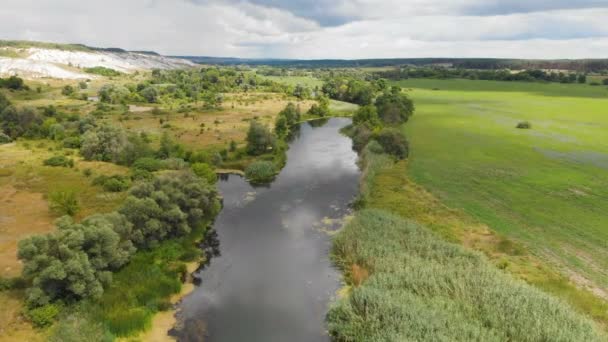 Vista aérea del dron al Parque Nacional Natural de Dvurechansky, región de Kharkov, Ucrania — Vídeo de stock