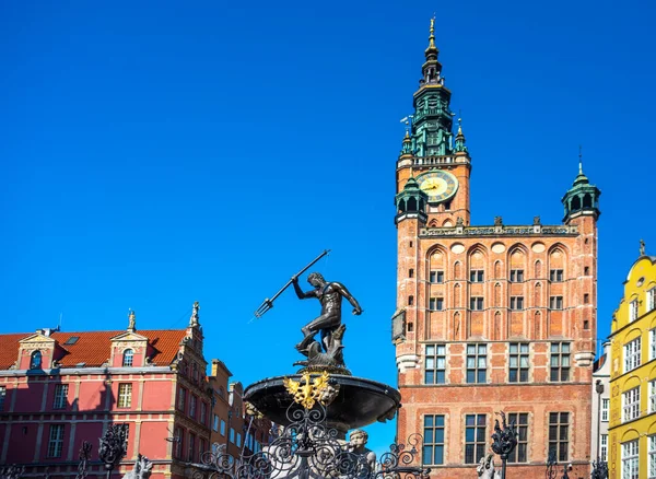 Gdansk Polonia Casco Antiguo Estatua Fuente Neptuno Símbolo Ciudad Gdansk — Foto de Stock