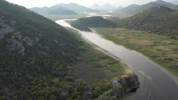 Aerial View Rijeka Crnojevica Morning Skadar Lake Montenegro Cinematic Shot — Vídeo de stock