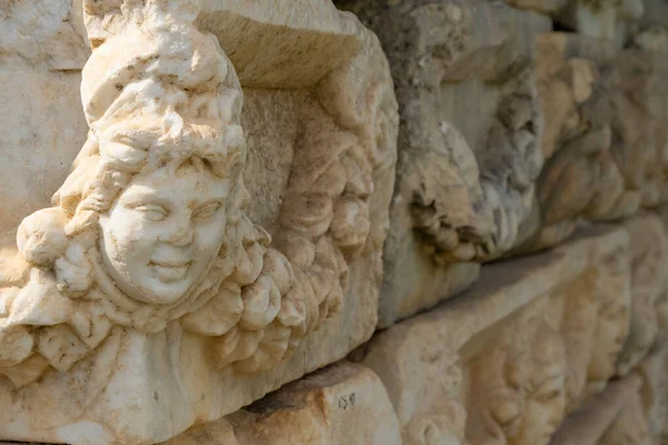 Sculpted Greek mask recovered from the ruins of the theater of Aphrodisias ancient city Aydin, Turkey