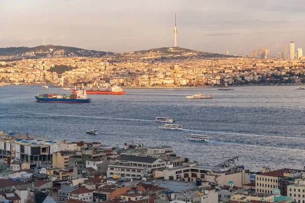 Aerial Istanbul Sunset Panorama Golden Horn Galata District — Stock Photo, Image