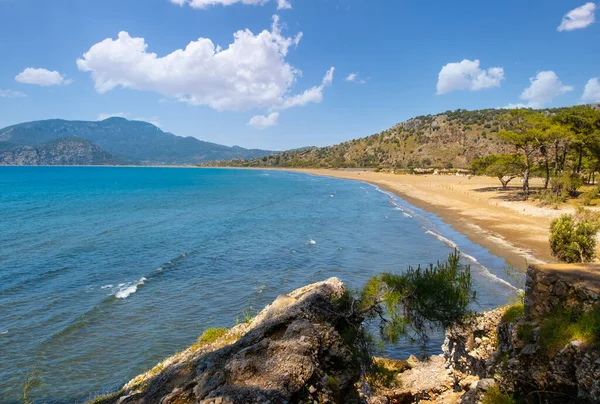 Istuzu Plaża Pobliżu Tureckiego Kurortu Dalyan Długa Piaszczysta Plaża Miejsce — Zdjęcie stockowe