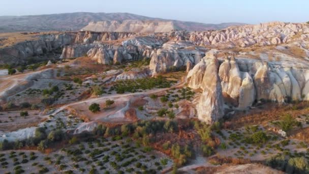 Cappadocia Aerial Drone Sunset View Cappadocia Valleys Rock Formation Ancient — Stock Video