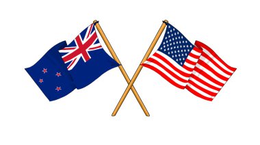 America and New Zealand alliance and friendship clipart