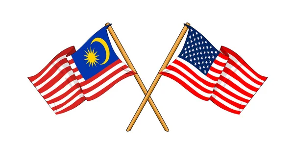 America and Malaysia alliance and friendship — Stock Photo, Image