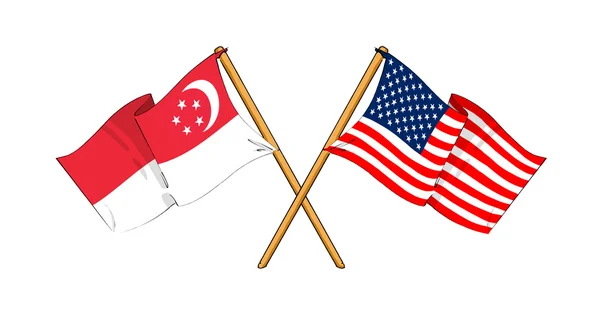 América e Singapura aliança e amizade — Fotografia de Stock