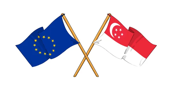 European Union and Singapore alliance and friendship — Stock Photo, Image