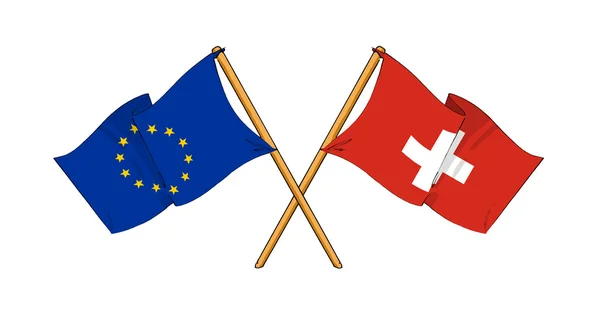 유럽 연합, 스위스 얼라이언스와 우정 로열티 프리 스톡 사진