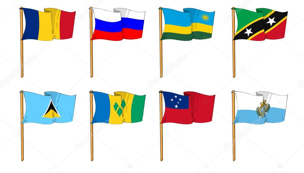 Hand-drawn Flags of the World - letter R & S