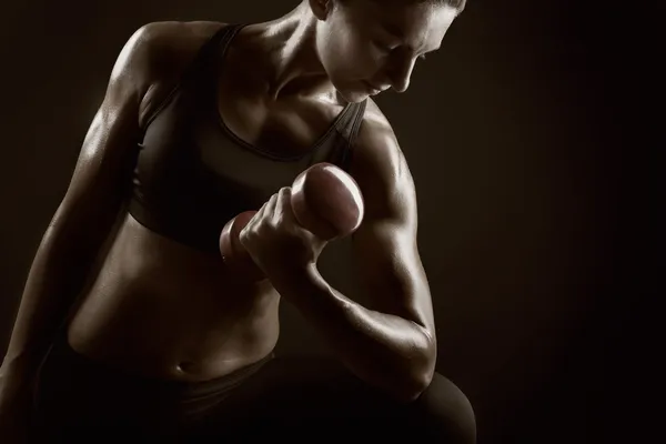 Fitness žena s barbells — Stock fotografie