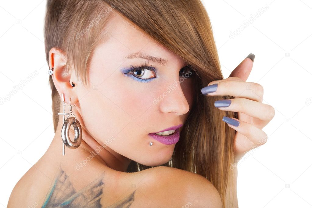 Girl with tattoo and piercings — Stock Photo © artem_furman 12700378