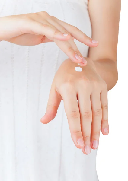 Female hands with cream — Stock Photo, Image