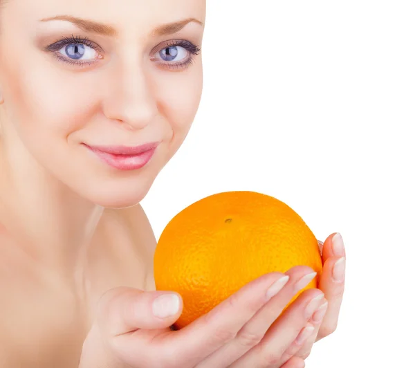 Flicka med orange — Stockfoto