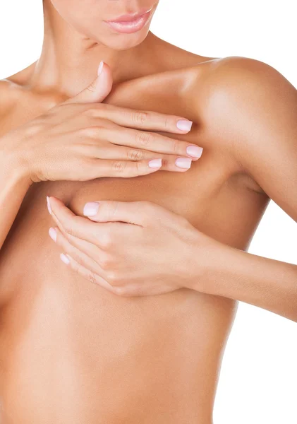 Vrouwelijke controlerende borst — Stockfoto