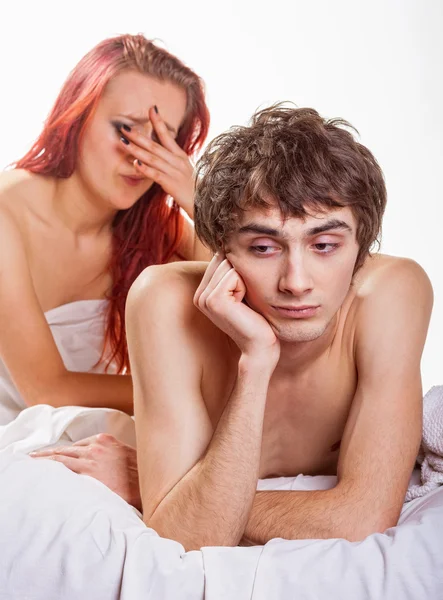 Couple having problems in bed — Stock Photo, Image
