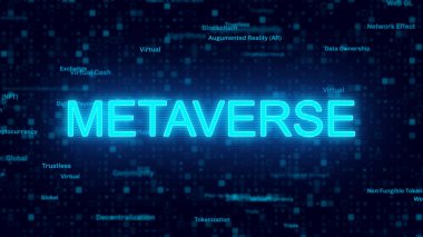 Metaverse - Web 3.0 related words digital futuristic background clipart