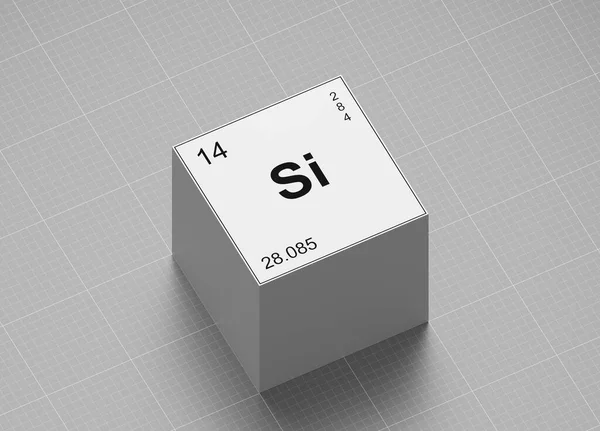 Simbolo Elemento Silicio Dalla Tavola Periodica Cubo Bianco Carta Millimetrica — Foto Stock